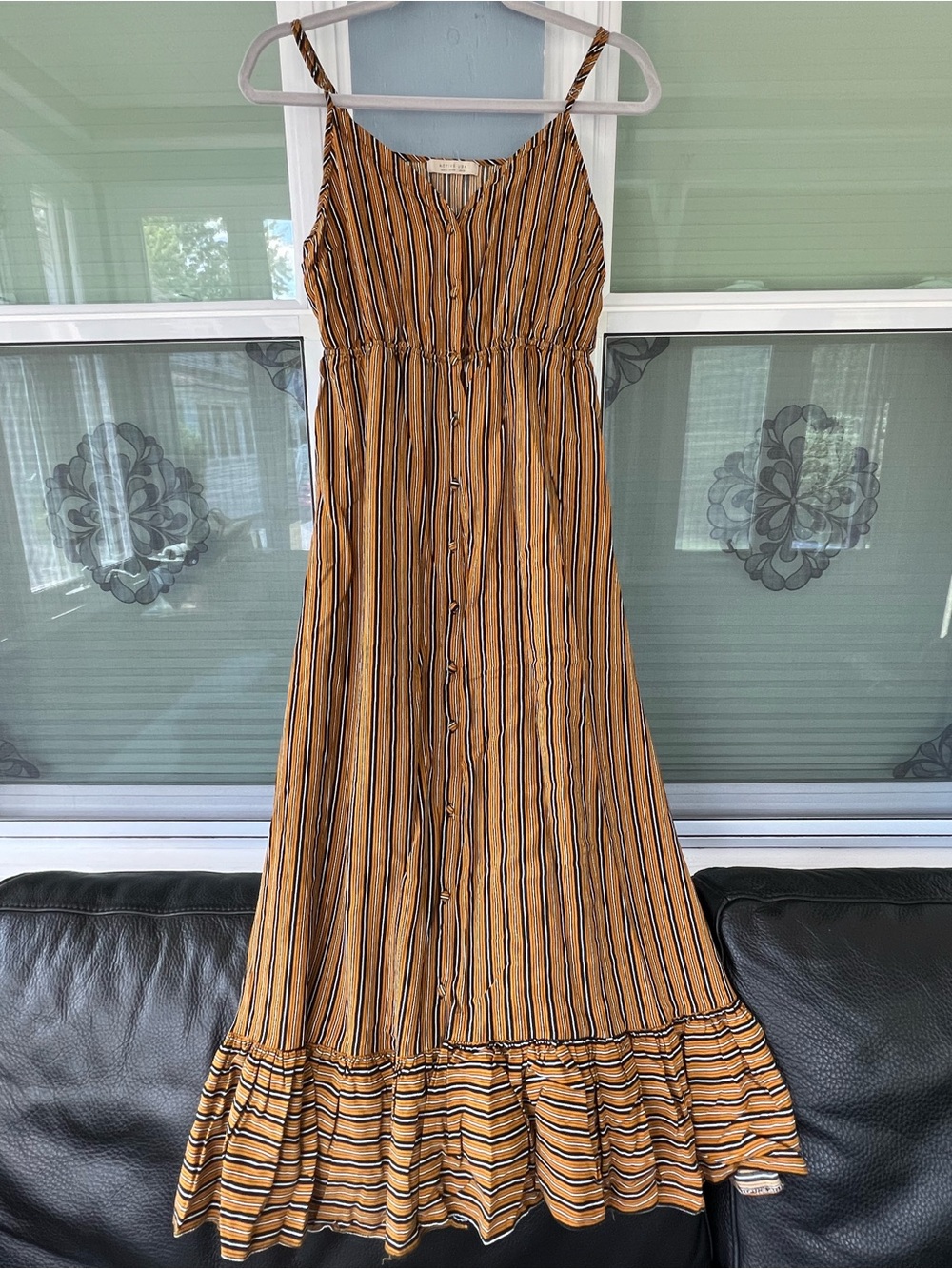 Active USA Mustard and Black Striped Button-Front Maxi Dress